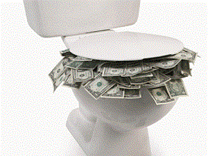 toilet with money overflowing out of it