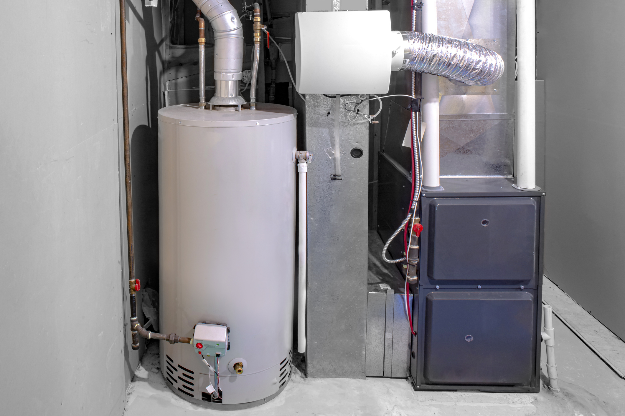 Tank water heater in a basement